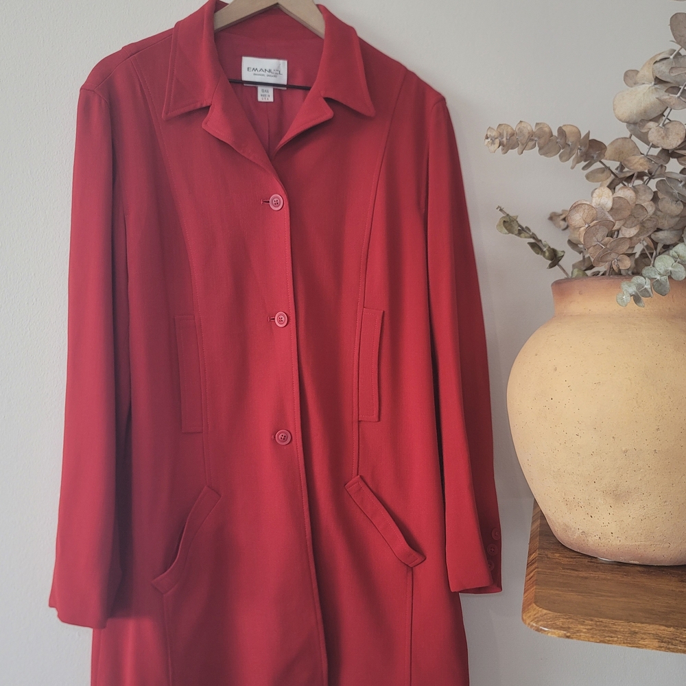 Emanuel Ungaro Red Wool Blend Longline Blazer Jacket Size 12 Academia Vintage